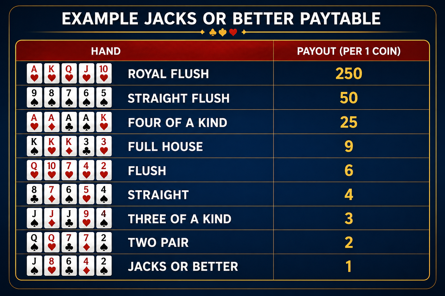 Jacks or Better Paytable